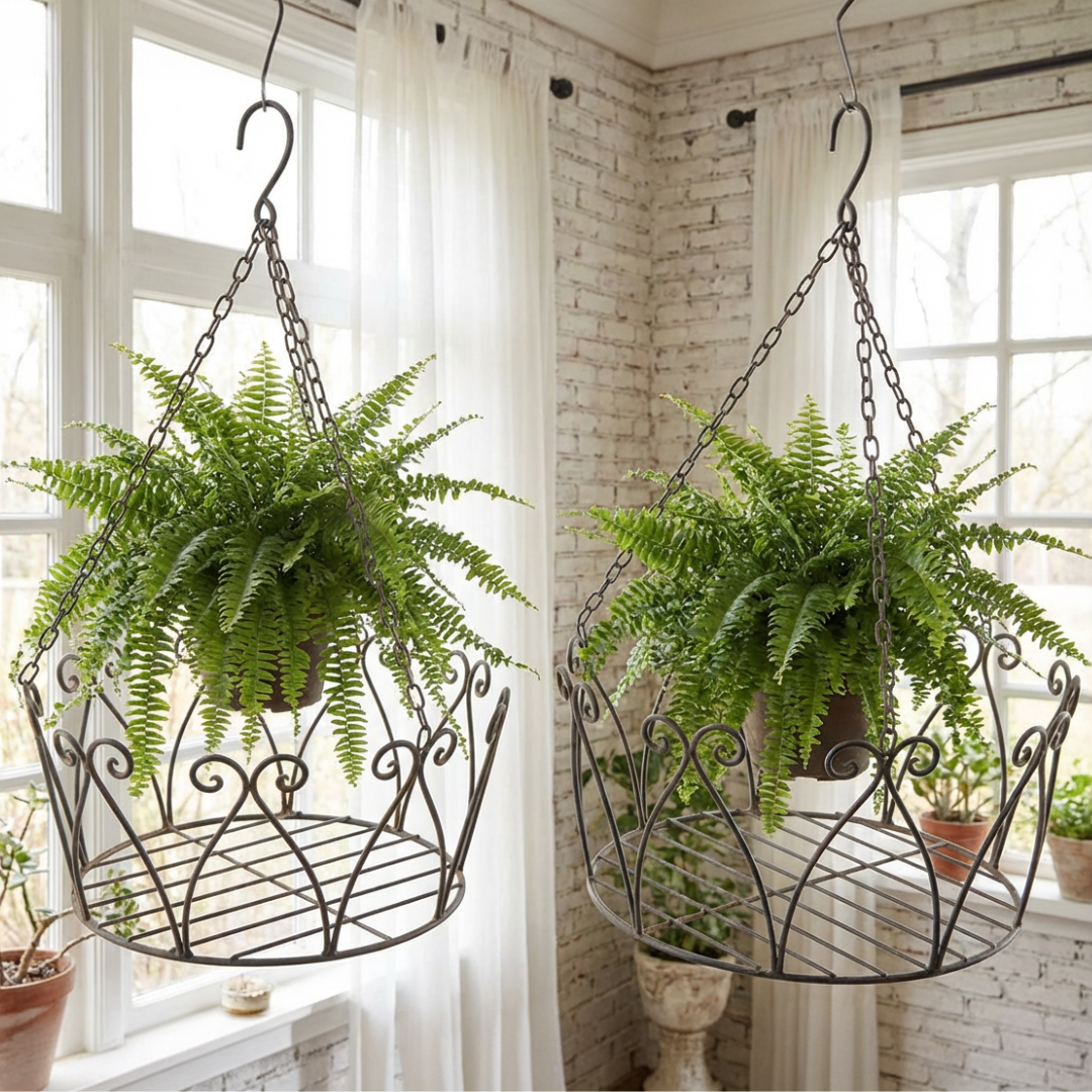Hängekorb Metall 2er Set dunkelrost – Vintage Blumenampel Gartendeko
