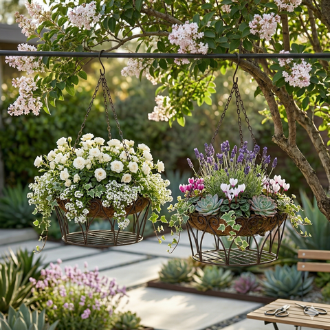 Hängekorb Metall 2er Set dunkelrost – Vintage Blumenampel Gartendeko