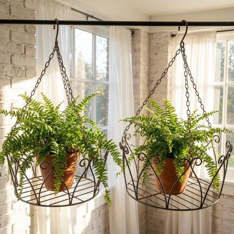 Hängekorb Metall 2er Set dunkelrost – Vintage Blumenampel Gartendeko