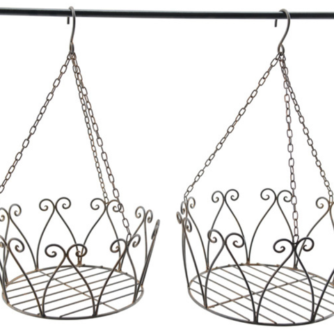 Hängekorb Metall 2er Set dunkelrost – Vintage Blumenampel Gartendeko