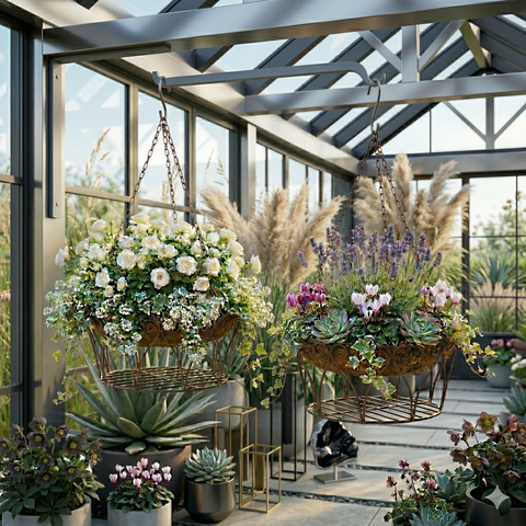 Hängekorb Metall 2er Set dunkelrost – Vintage Blumenampel Gartendeko