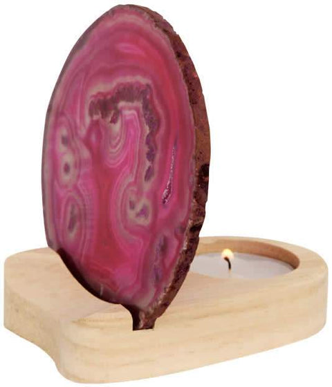 Achatscheibe gefärbt mit Holzständer und Teelicht zur Wahl