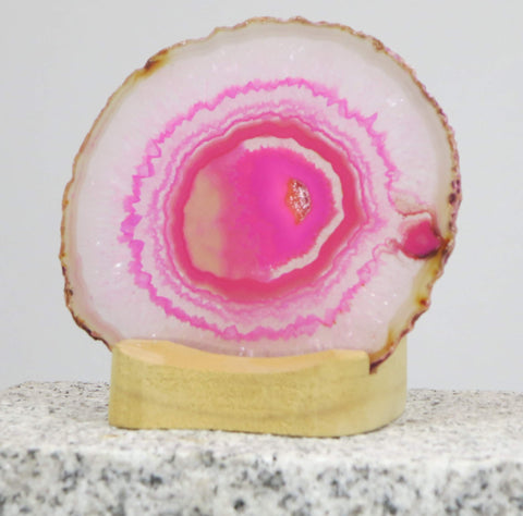 Achatscheibe gefärbt mit Holzständer und Teelicht zur Wahl