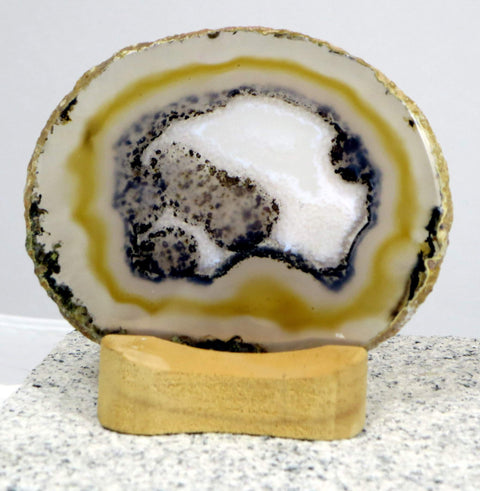 Achatscheibe gefärbt mit Holzständer und Teelicht zur Wahl