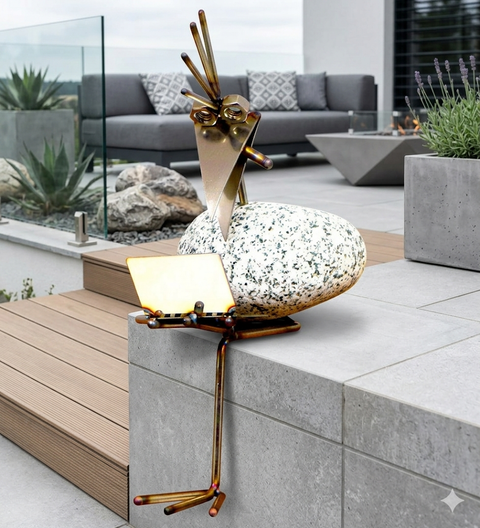 Kantenhocker mit Laptop ca. 22 cm aus Granit und Edelstahl Naturstein Deko