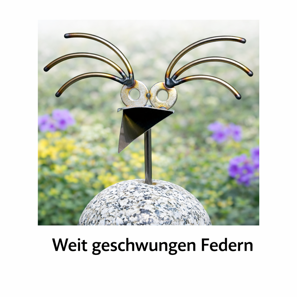 Steinvogel aus Granit und Edelstahl ca. 30 cm 4 Kopfformen zur Wahl