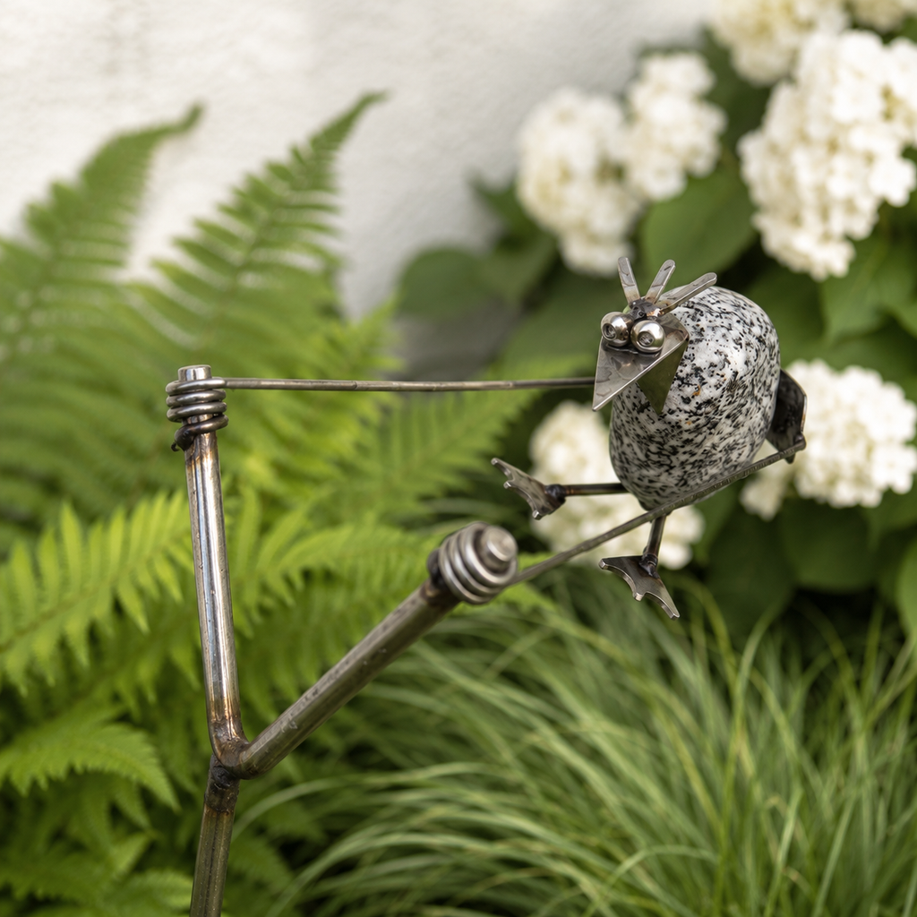 Gartenstecker Schleuder mit Steinvogel aus Granit & Edelstahl ca. 100 cm