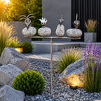 Gartenstecker Steinvögel aus Granit und Edelstahl Höhe 110 cm zur Wahl 1-6 Vögel