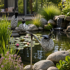 Gartenstecker Steinvogel Wippe mit 3 Steinvögel aus Granit und Edelstahl 110 cm