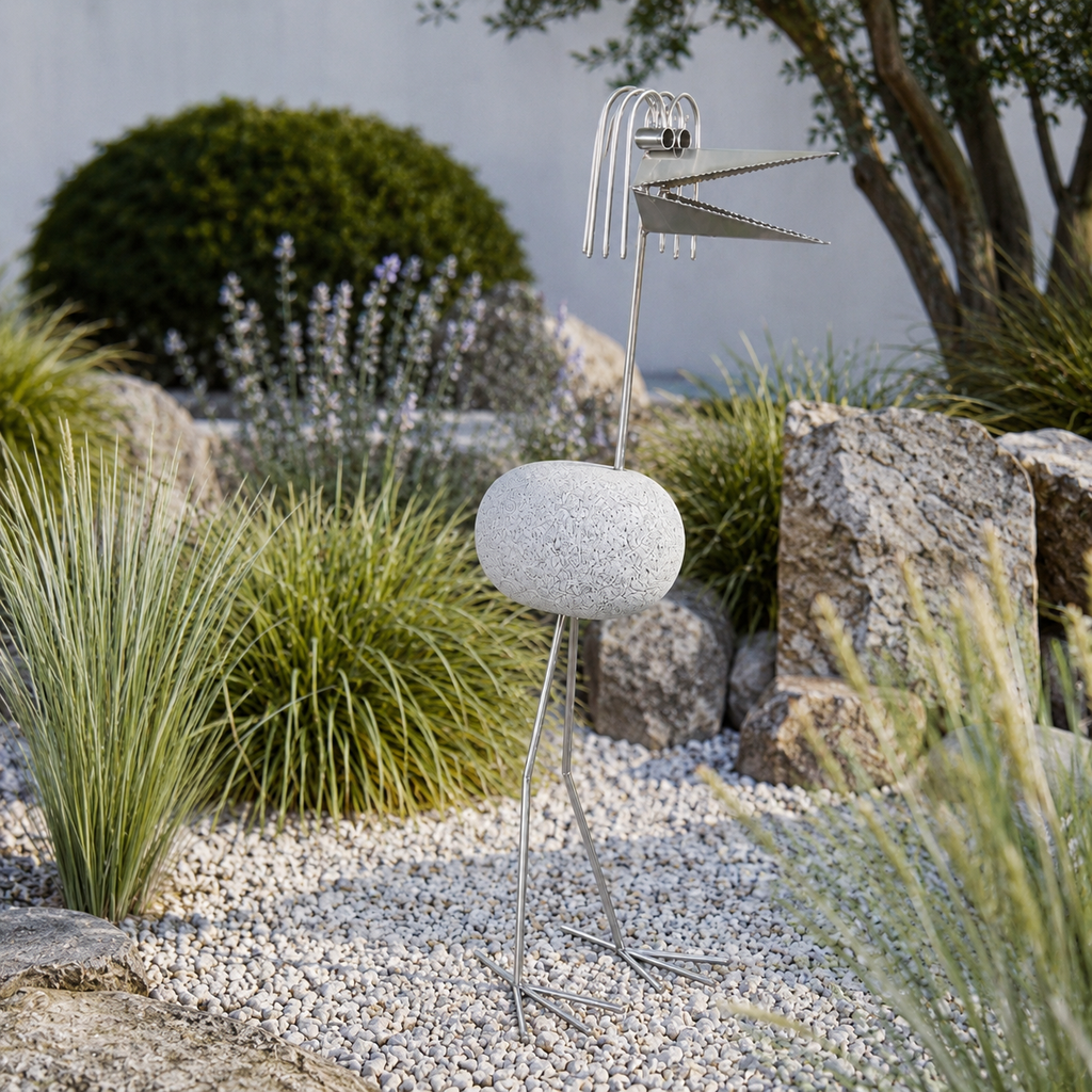 Steinvogel XL aus Granit & Edelstahl mit dekorativem Kamm ca. 100 cm