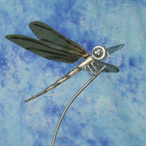 Gartenstecker Libelle aus Edelstahl am Schwingstab ca.200cm
