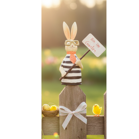 Zaunhocker Hase aus Metall mit Brille & Schild ca. 27 cm zur Wahl