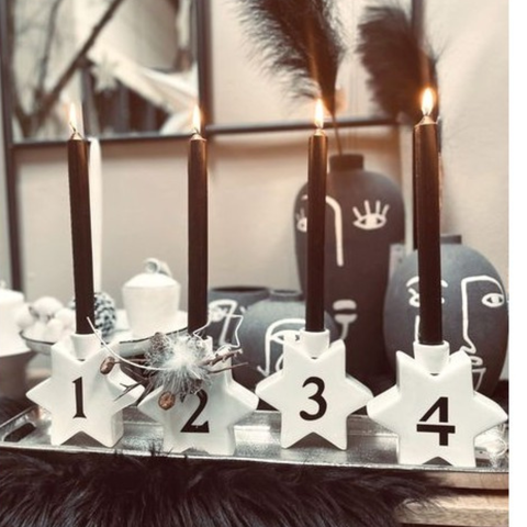 Kerzenhalter XMAS 4er Set Chrissie – Advent Weiß Keramik