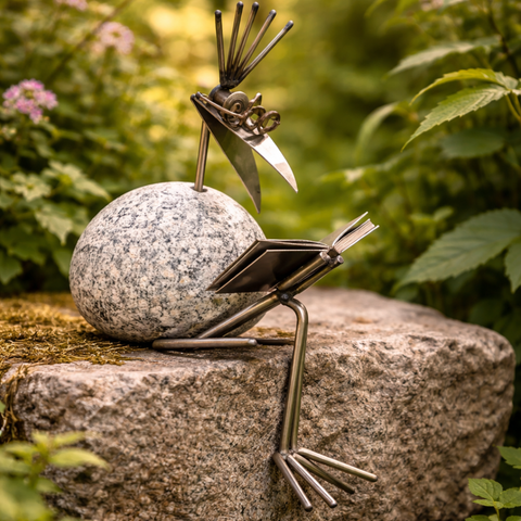 Kantenhocker mit Buch ca. 25 cm aus Granit und Edelstahl Naturstein Deko
