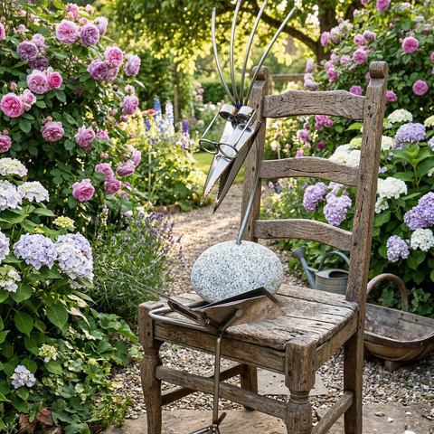 Kantenhocker XL mit Buch ca. 93 cm aus Granit & Edelstahl Naturstein Deko
