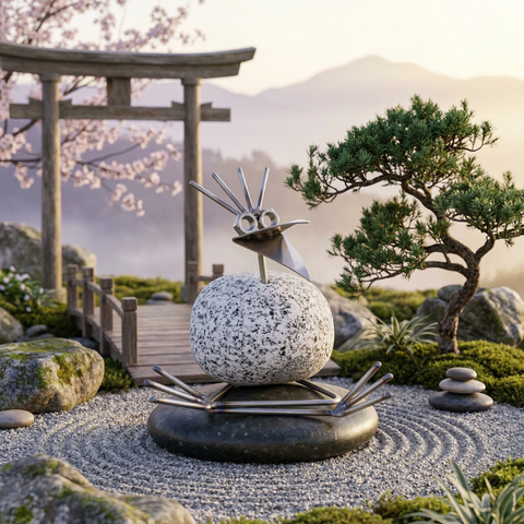 Steinvogel Yoga ca. 14 cm aus Granit und Edelstahl