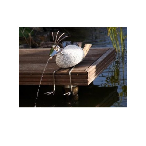 Steinvogel Wasserspeier aus Granit und Edelstahl Springbrunnen Wasserspiel