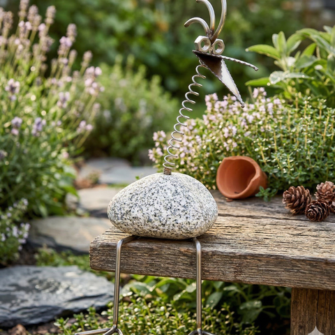Kantenhocker Steinvogel ca. 40 cm Granit und Edelstahl – Naturstein Deko