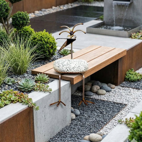 Kantenhocker Steinvogel ca. 30 cm Naturstein Granit und Edelstahl  Gartendeko