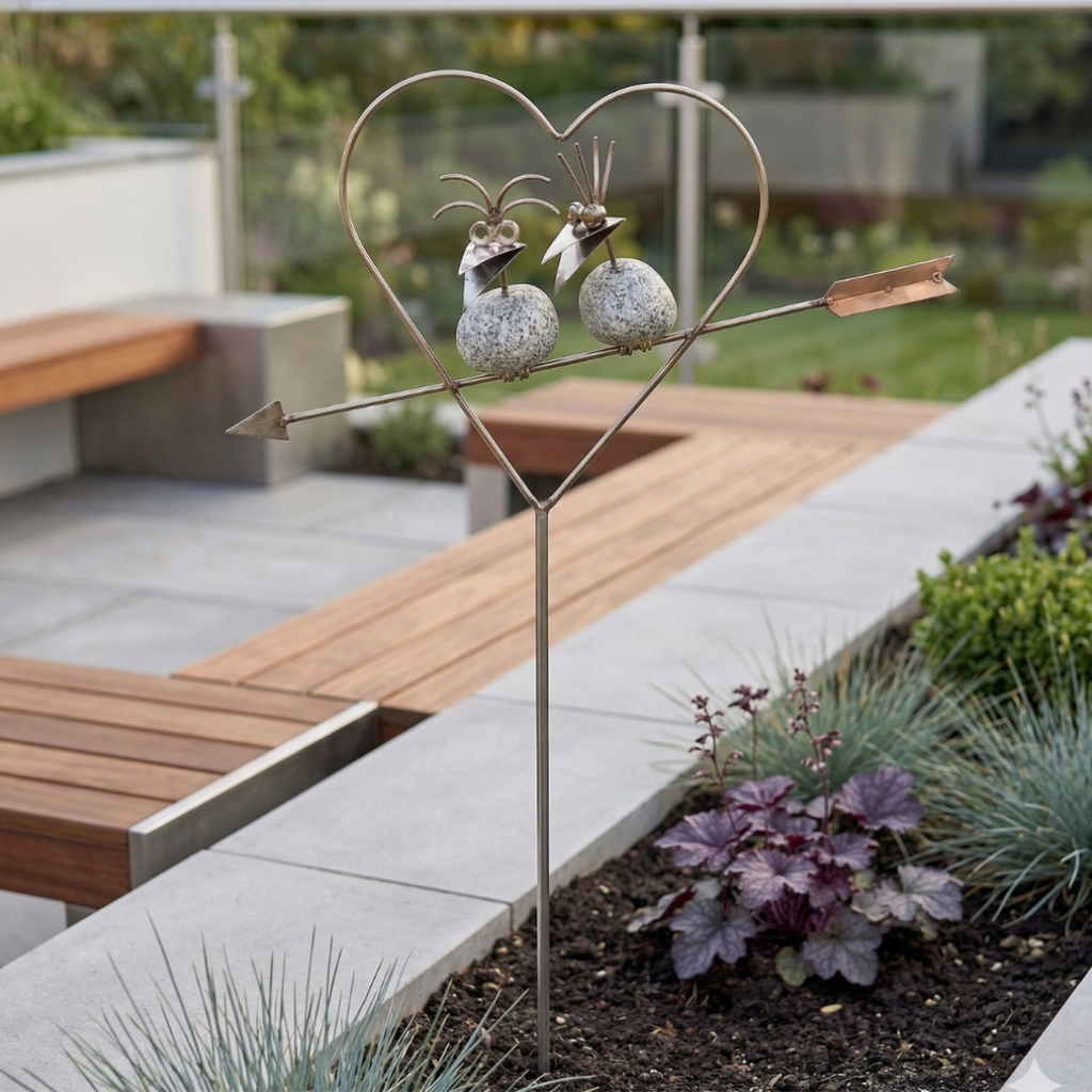 Gartenstecker Steinvogel Pärchen Herz 140 cm wetterfest