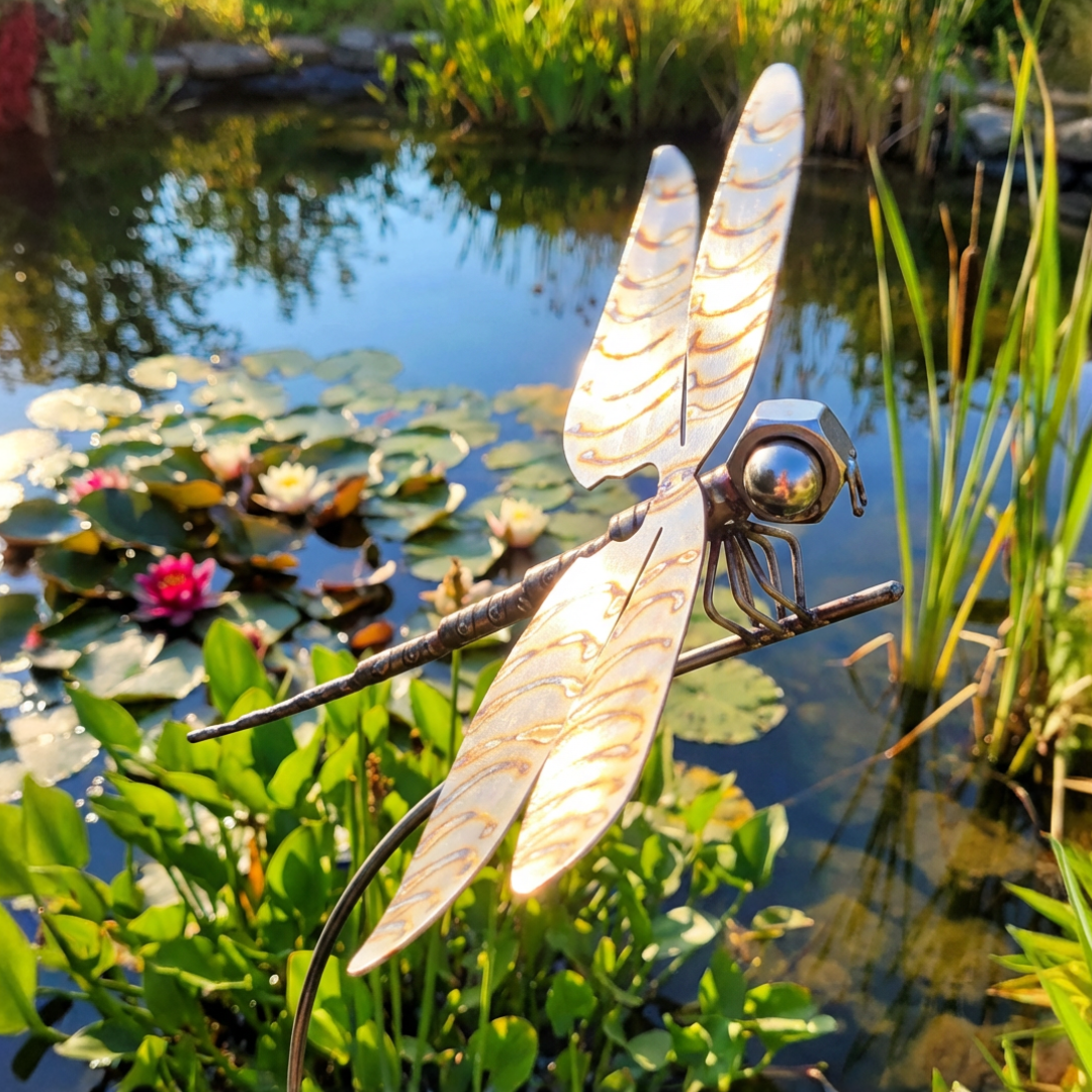 Gartenstecker Libelle Edelstahl schwingend & wetterfest, 200 cm