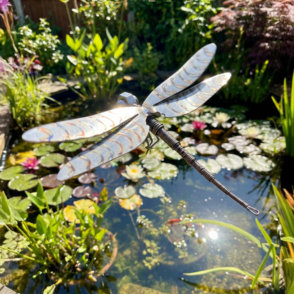 Gartenstecker Libelle Edelstahl schwingend & wetterfest, 200 cm