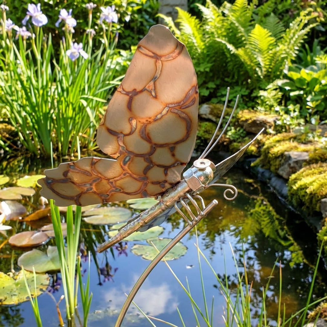 Gartenstecker Schmetterling Edelstahl schwingend & wetterfest, 200 cm