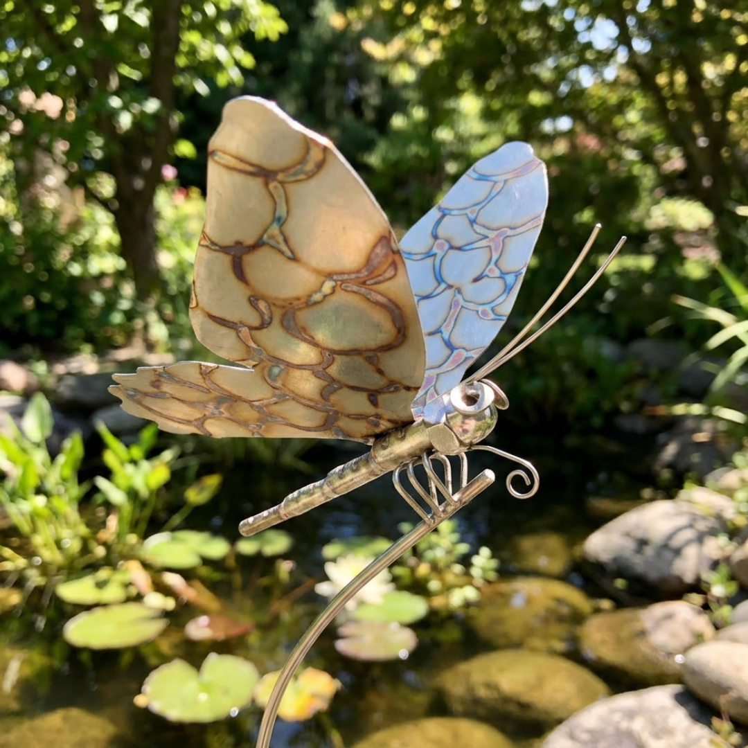 Gartenstecker Schmetterling Edelstahl schwingend & wetterfest, 200 cm