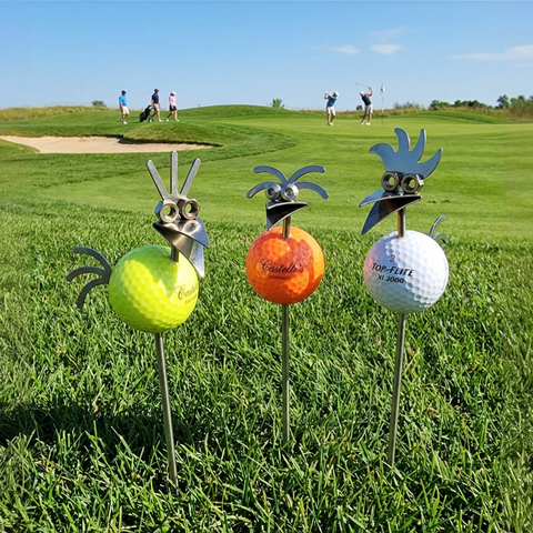 Gartenstecker Birdie Golfball Edelstahl 65 cm, Geschenk für Golfspieler