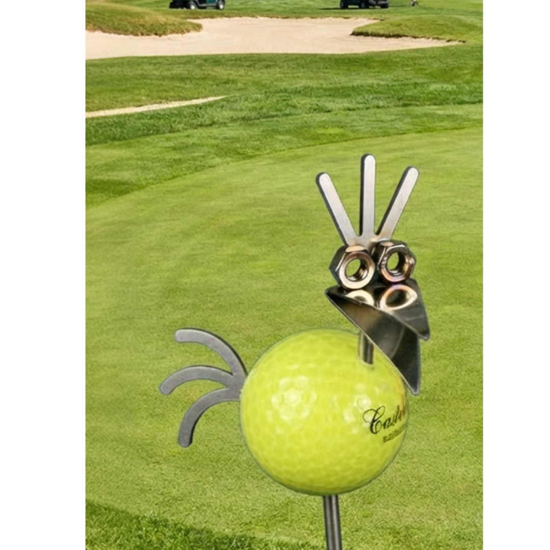 Gartenstecker Birdie Golfball Edelstahl 65 cm, Geschenk für Golfspieler