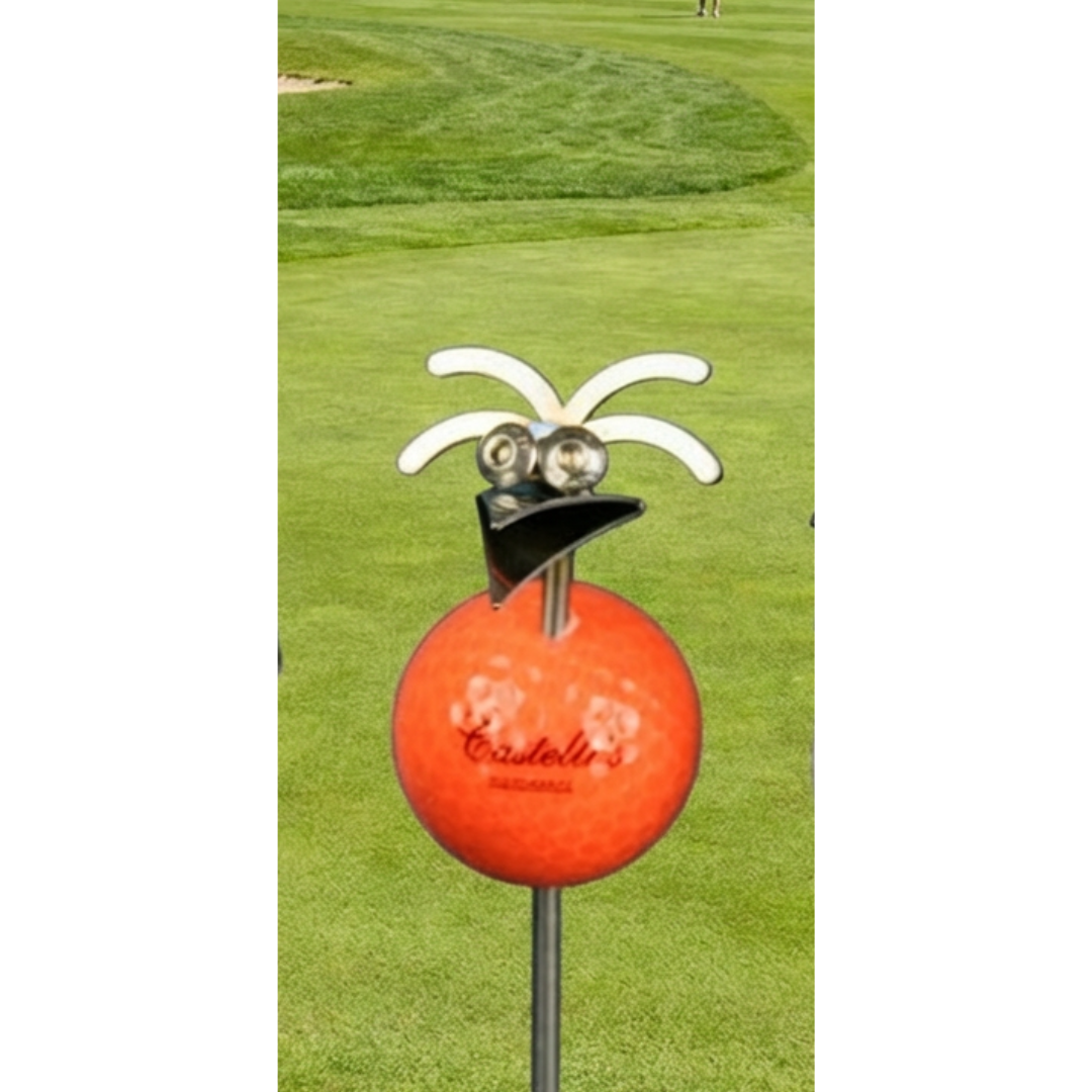 Gartenstecker Birdie Golfball Edelstahl 65 cm, Geschenk für Golfspieler