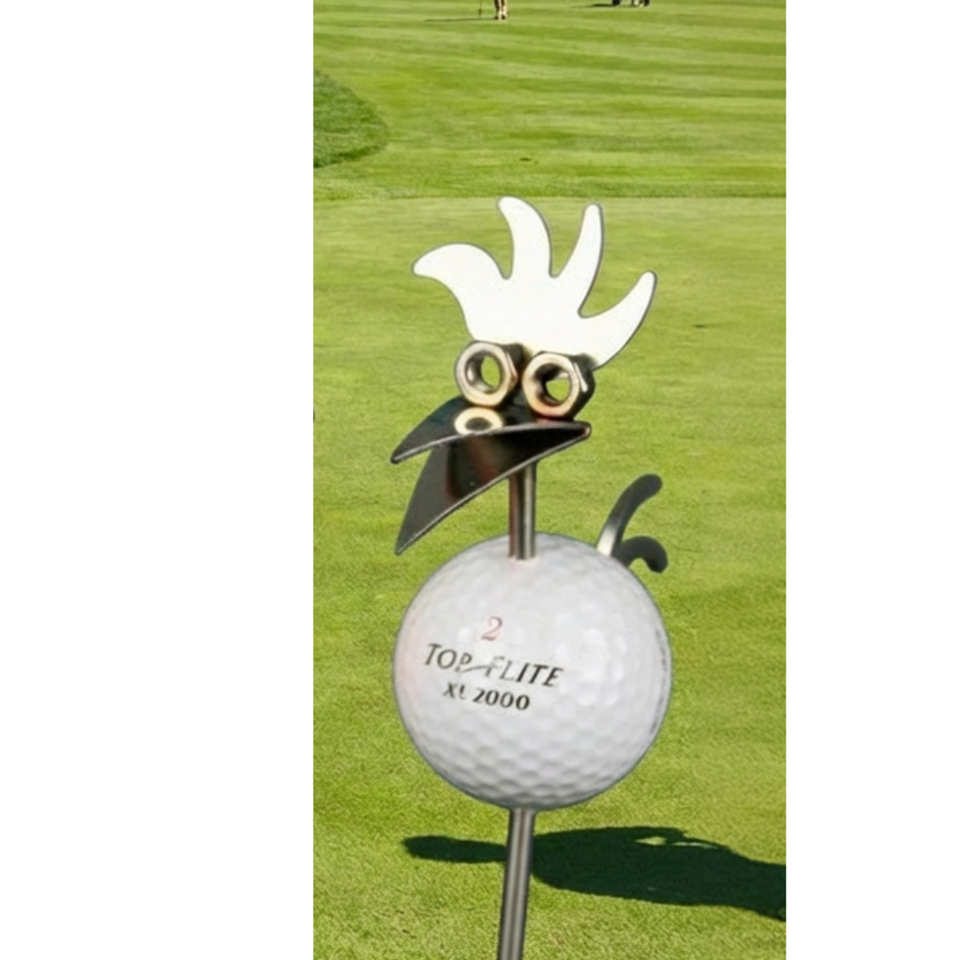 Gartenstecker Birdie Golfball Edelstahl 65 cm, Geschenk für Golfspieler
