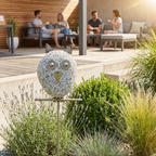 Gartenstecker Eule aus Granit und Edelstahl 120 cm wetterfest