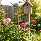 Gartenstecker Steinvogel Mama und Kind aus Granit und Edelstahl 90 cm wetterfest