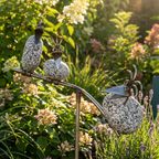 Gartenstecker Steinvogel Wippe mit 3 Steinvögel aus Granit und Edelstahl 110 cm