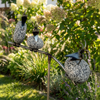 Gartenstecker Steinvogel Wippe mit 3 Steinvögel aus Granit und Edelstahl 110 cm
