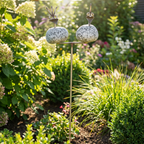 Gartenstecker Steinvogel Pärchen aus Granit und Edelstahl 85 cm wetterfeste