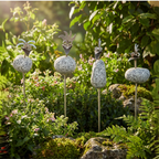 Gartenstecker Steinvogel Küken aus Granit und Edelstahl 68 cm wetterfest