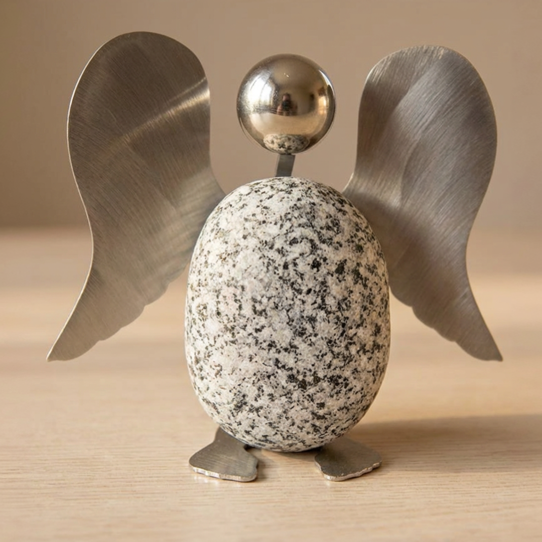 Engel aus Granit und Edelstahl ca. 10cm hoch Deko Schutzengel modern