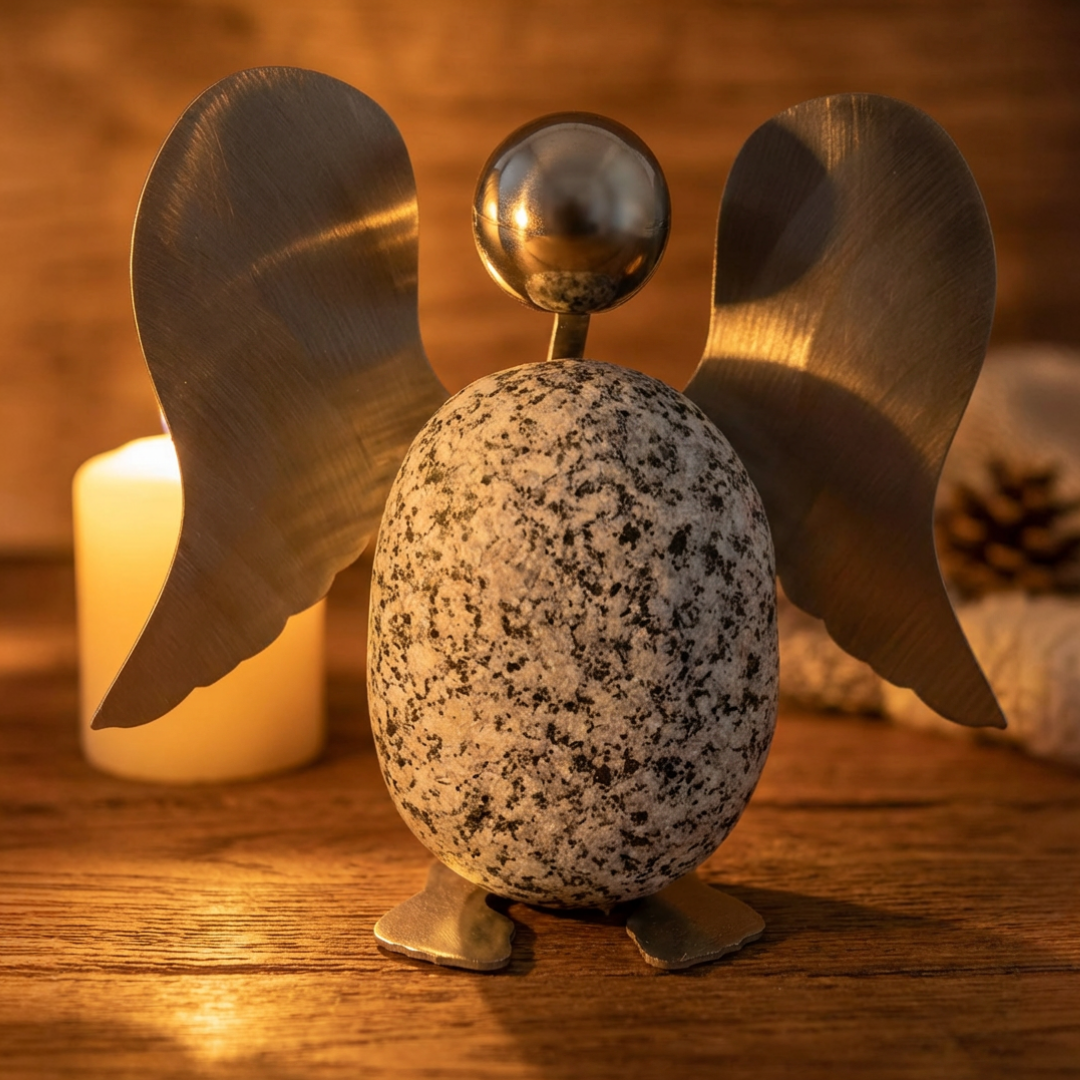 Engel aus Granit und Edelstahl ca. 10cm hoch Deko Schutzengel modern