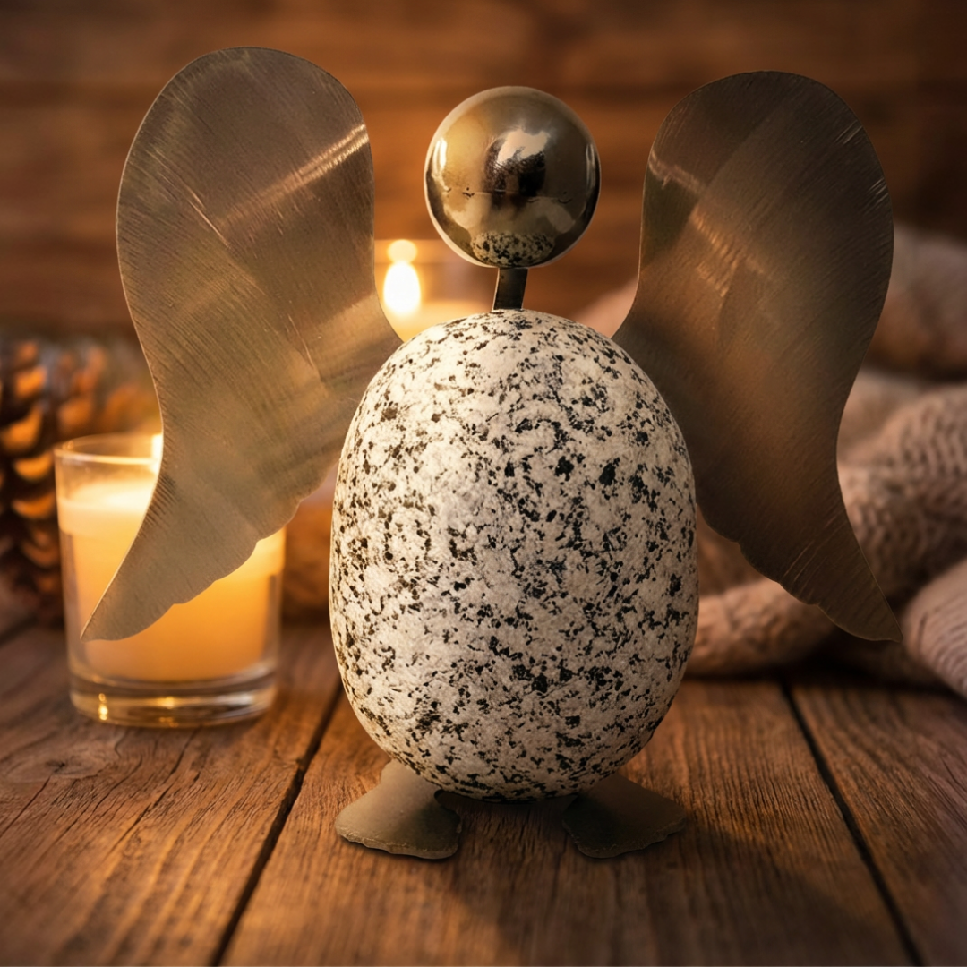 Engel aus Granit und Edelstahl ca. 10cm hoch Deko Schutzengel modern