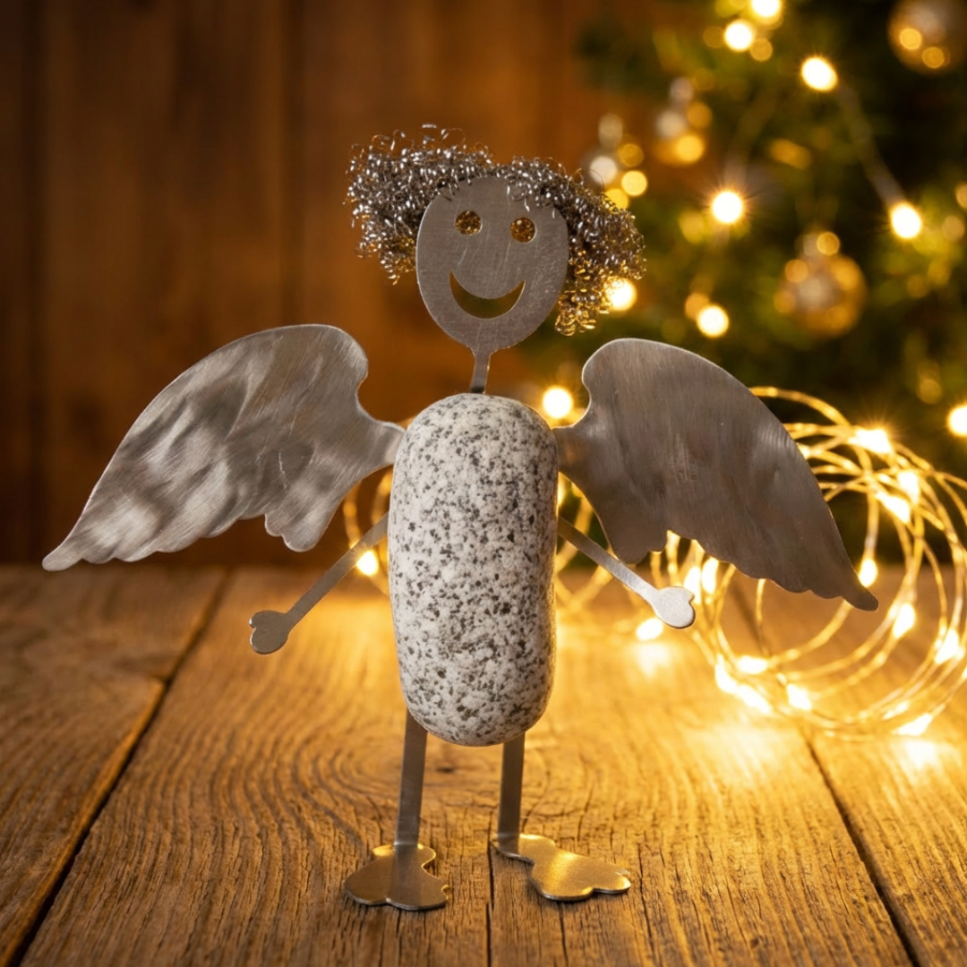 Engel aus Granit & Edelstahl 20 cm – Deko Schutzengel Geschenkidee