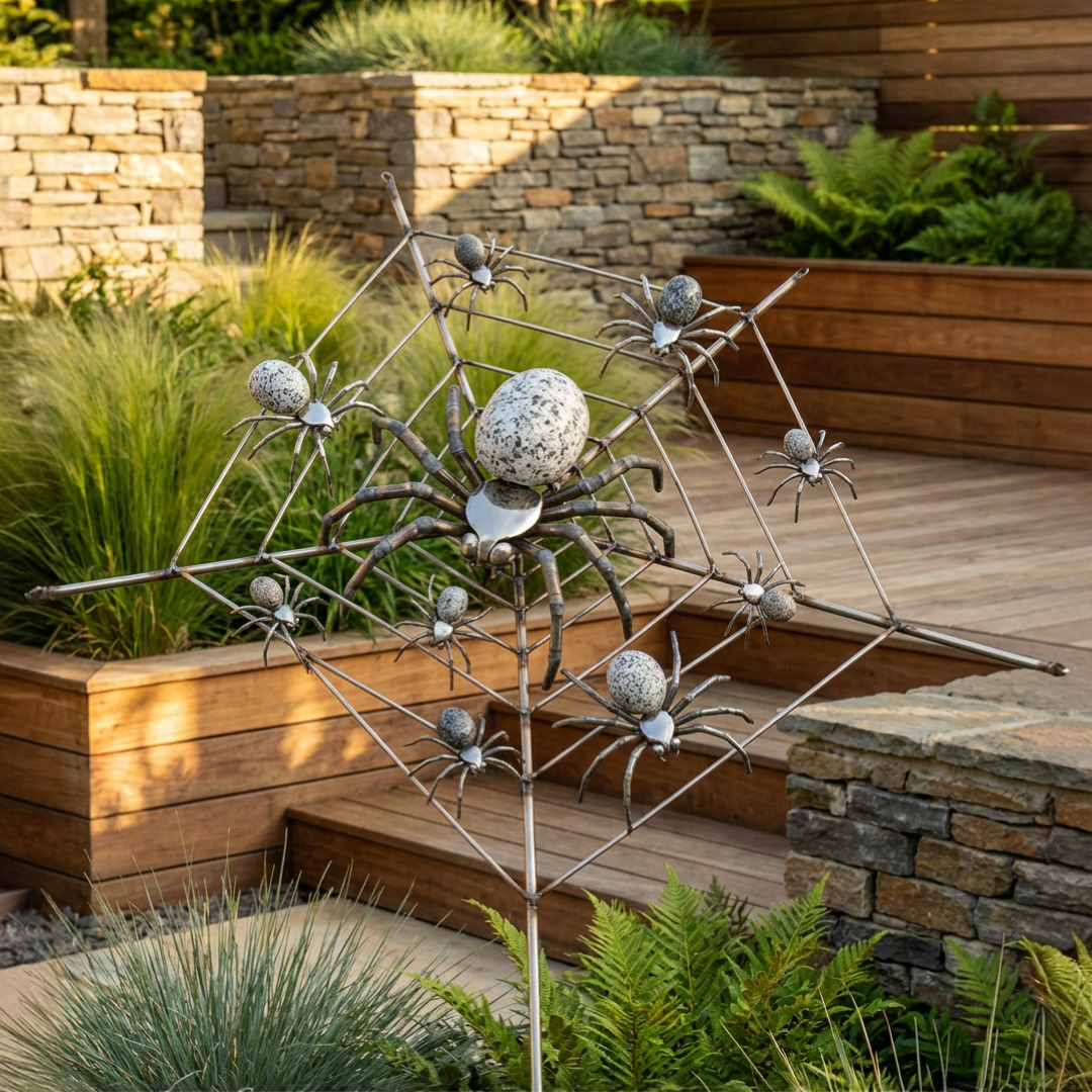 Edelstahl Spinnennetz 40x40 cm – Moderne Deko für Garten & Wand