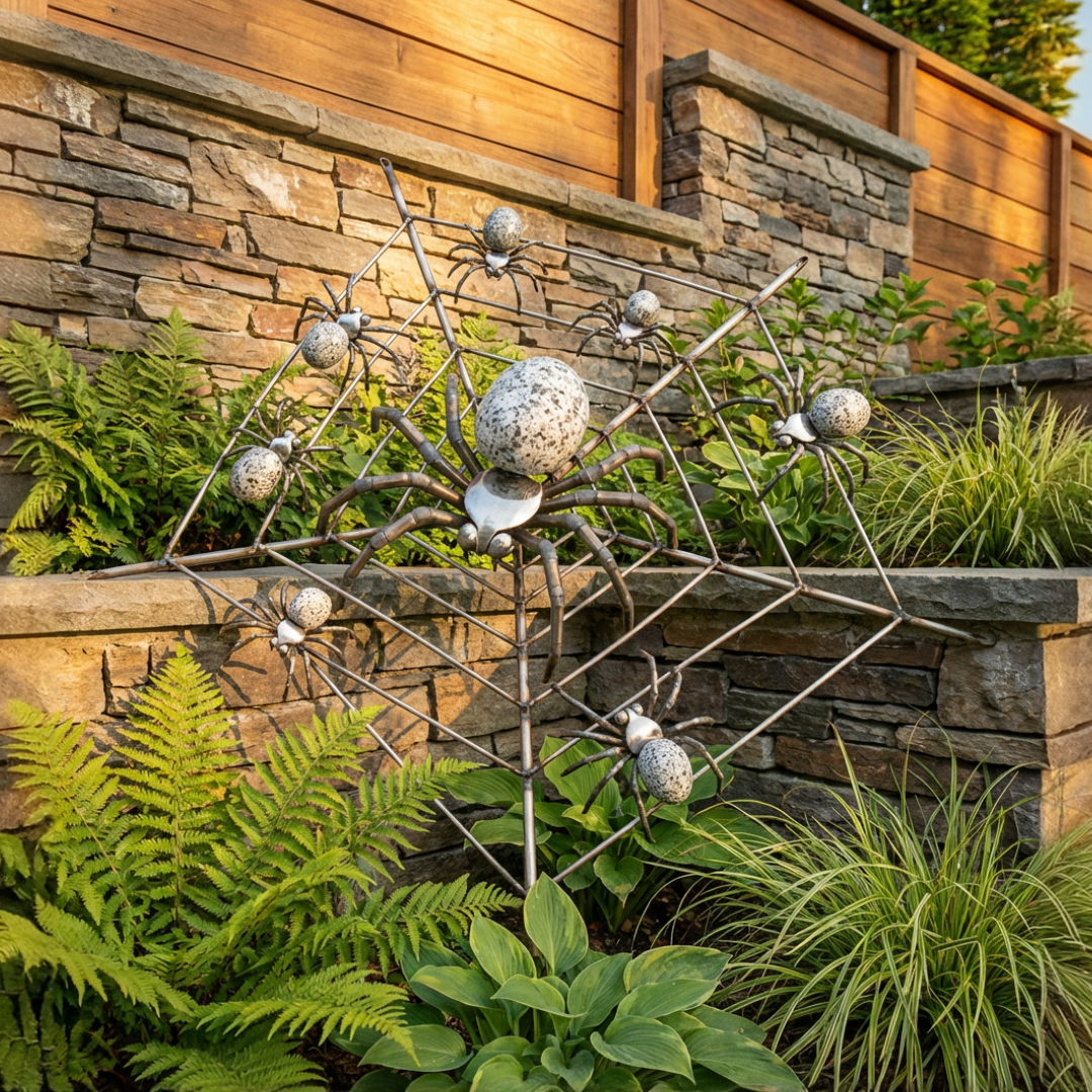 Edelstahl Spinnennetz 40x40 cm – Moderne Deko für Garten & Wand