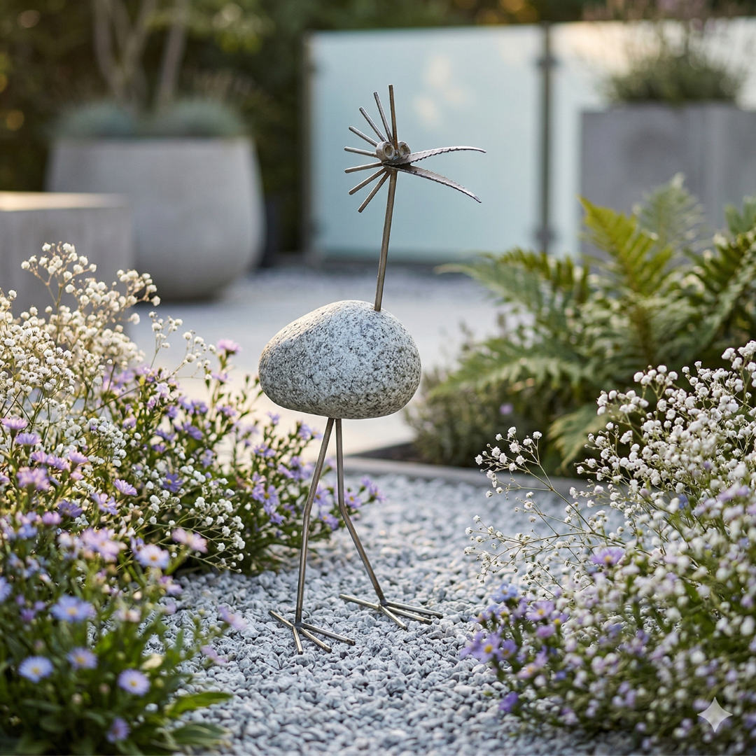 Steinvogel aus Granit Edelstahl ca. 45 cm Naturstein Deko