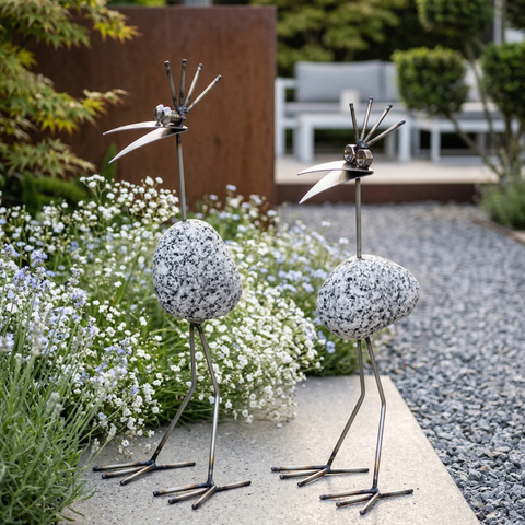 Steinvogel aus Granit und Edelstahl ca. 22 cm  2 Designs zur Wahl