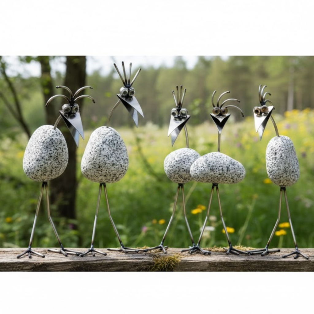 Steinvogel aus Granit und Edelstahl ca. 30 cm 5 Kopfformen zur Wahl