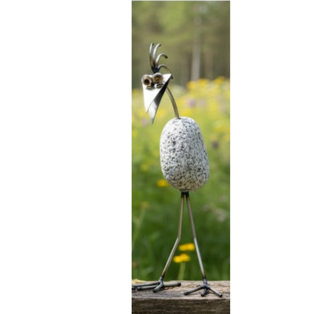 Steinvogel aus Granit und Edelstahl ca. 30 cm 5 Kopfformen zur Wahl