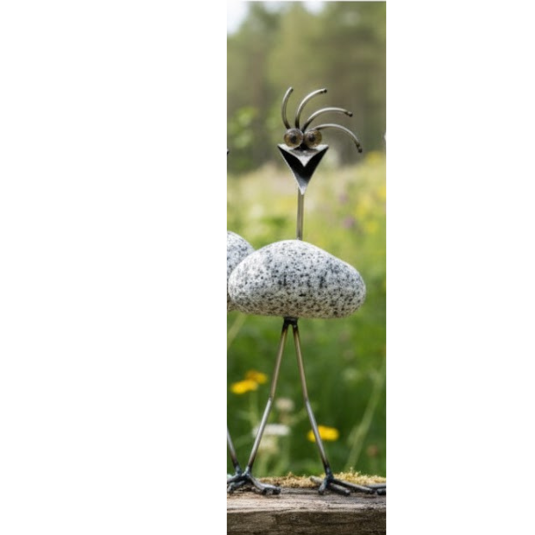 Steinvogel aus Granit und Edelstahl ca. 30 cm 5 Kopfformen zur Wahl