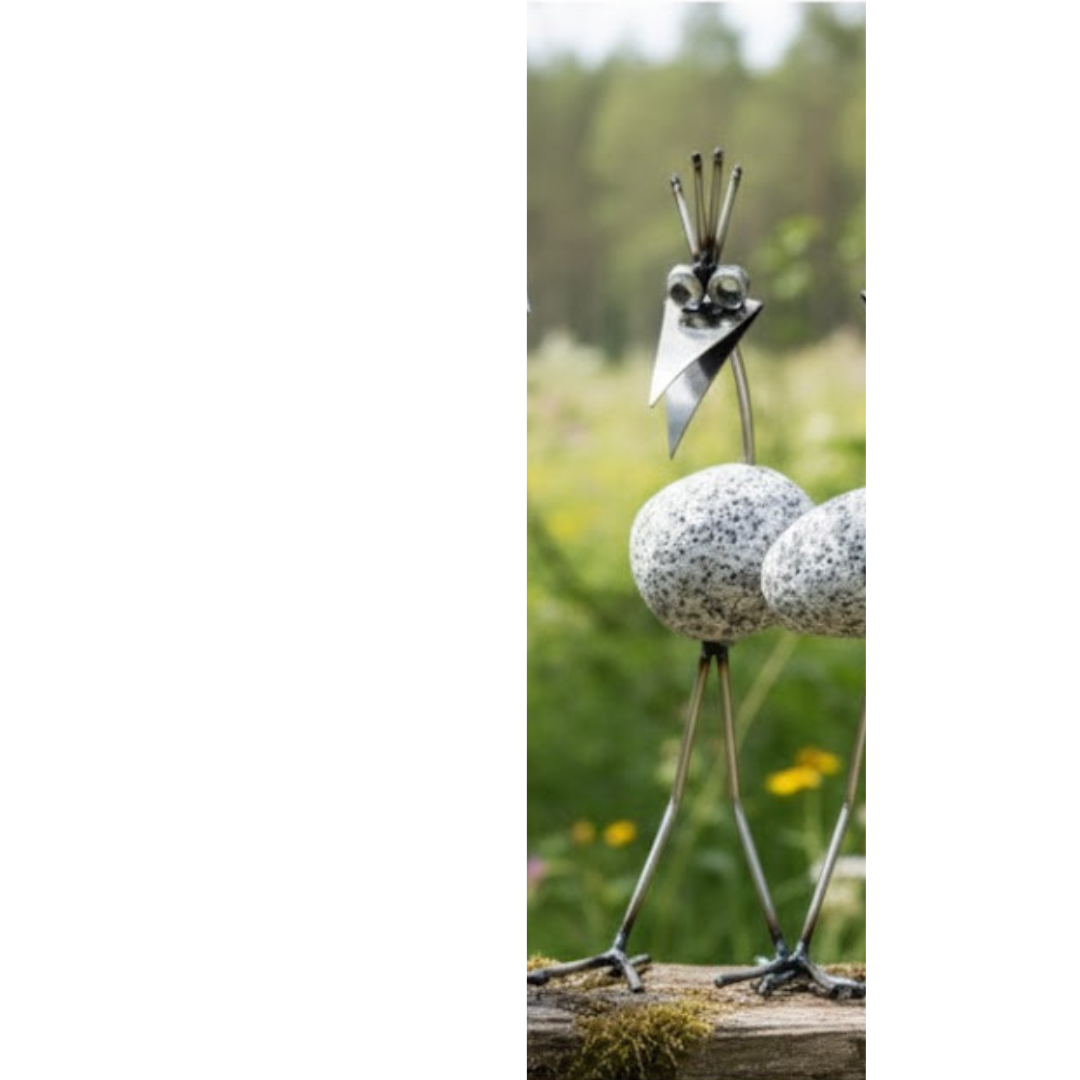 Steinvogel aus Granit und Edelstahl ca. 30 cm 5 Kopfformen zur Wahl